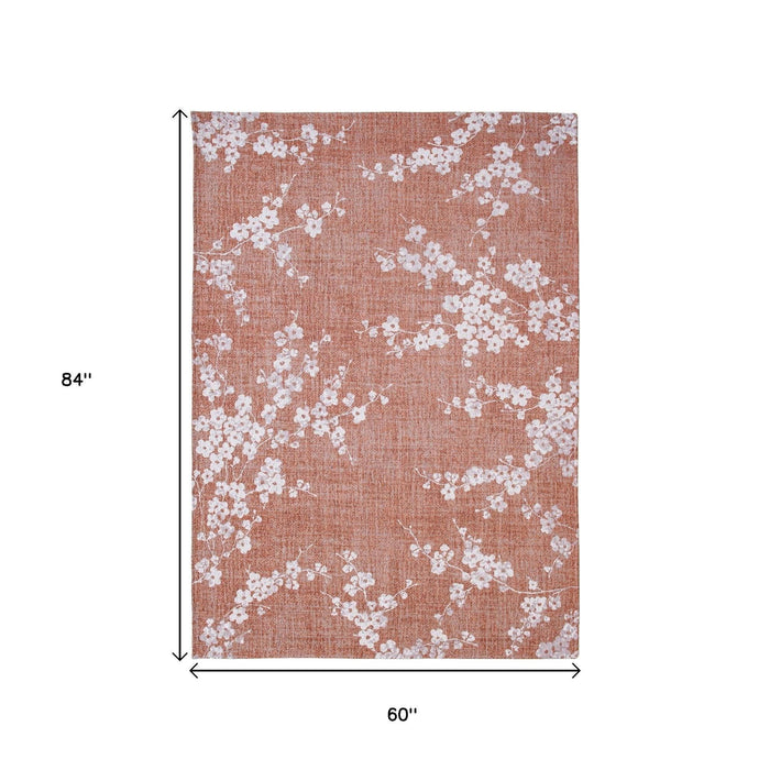 5' X 7' Oriental Washable Area Rug (548774) - Red / White