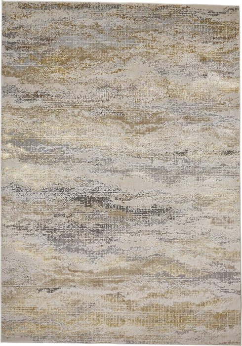 9' x 12' Abstract Area Rug - Gold Gray And Ivory
