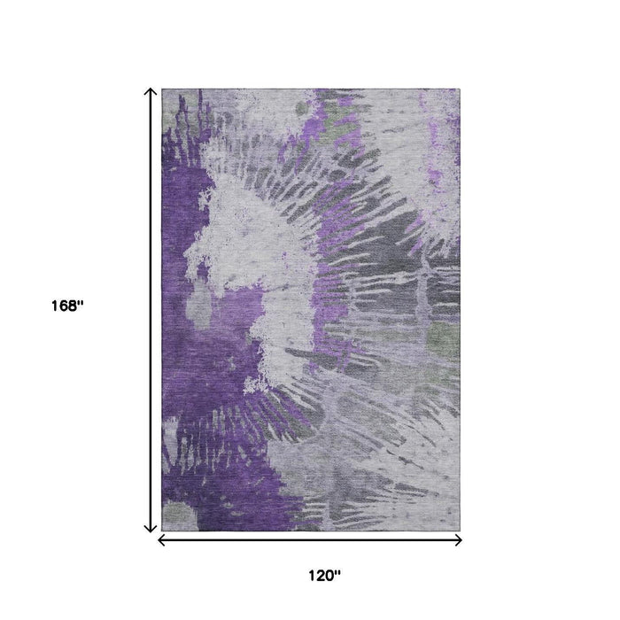 10' X 14' Abstract Washable Area Rug With UV Protection (653638) - Purple / Ivory / Gray