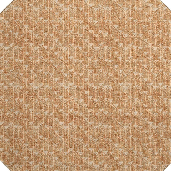 8' Geometric Washable Round Rug With UV Protection (647113) - Salmon / Ivory