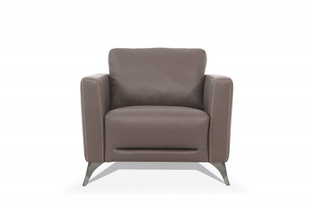 Genuine Leather And Black Arm Chair 35" - Taupe