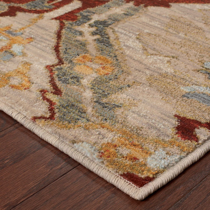 10' x 13' Abstract Power Loom Stain Resistant Area Rug - Beige Orange Blue Gold And Gray