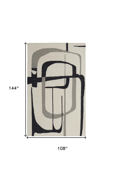 9' x 12' Wool Abstract Hand Tufted Modern Area Rug - Gray And Ivory