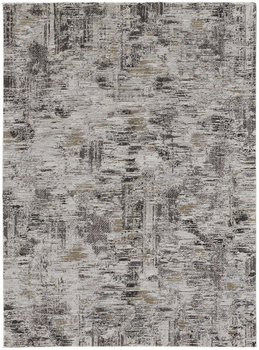 12' x 15' Abstract Power Loom Distressed Stain Resistant Area Rug - Ivory Gray And Brown