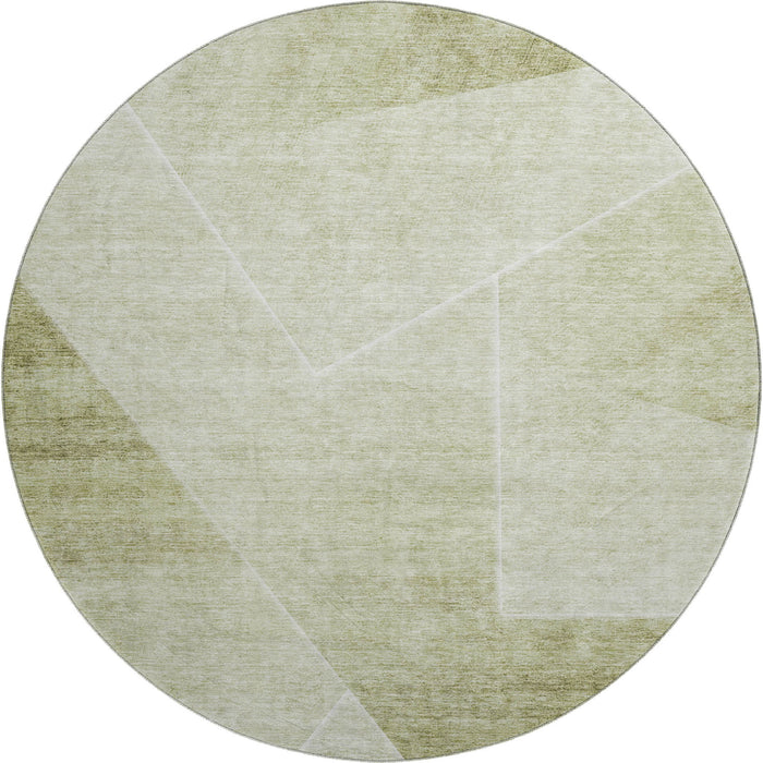 8' Geometric Washable Round Rug Polyester With UV Protection - Sage And Ivory