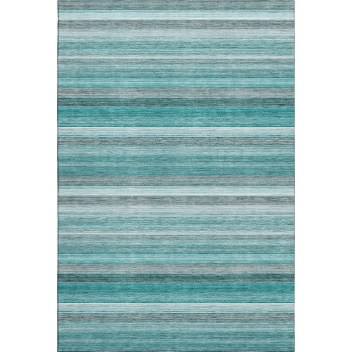 9' X 12' Striped Washable Area Rug With UV Protection (648057) - Teal / Gray / Ivory