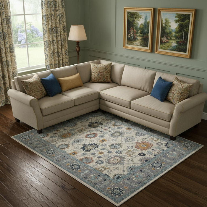 9' X 12' Wool Floral Hand Tufted Area Rug (722324) - Blue / Ivory
