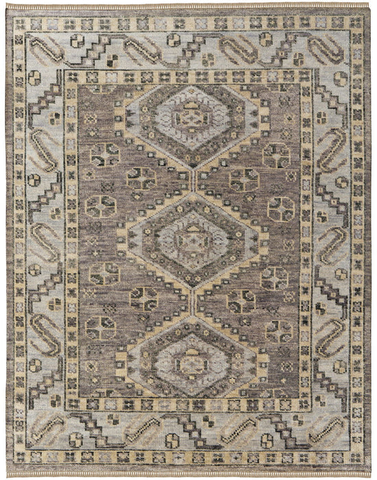 12' x 15' Wool Geometric Hand Knotted Area Rug With Fringe - Gray And Brown