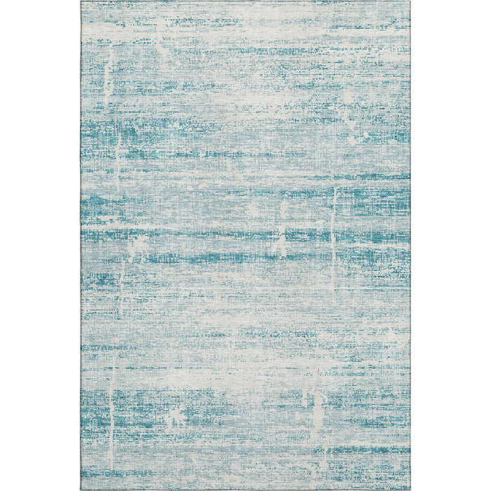 10' X 14' Abstract Washable Area Rug Polyester With UV Protection - Teal And Ivory