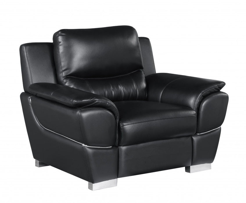 48" Leather Match Arm Chair - Black And Silver