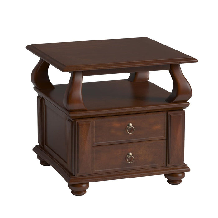 Solid Wood Square End Table With Two Drawers And Shelf - Brown