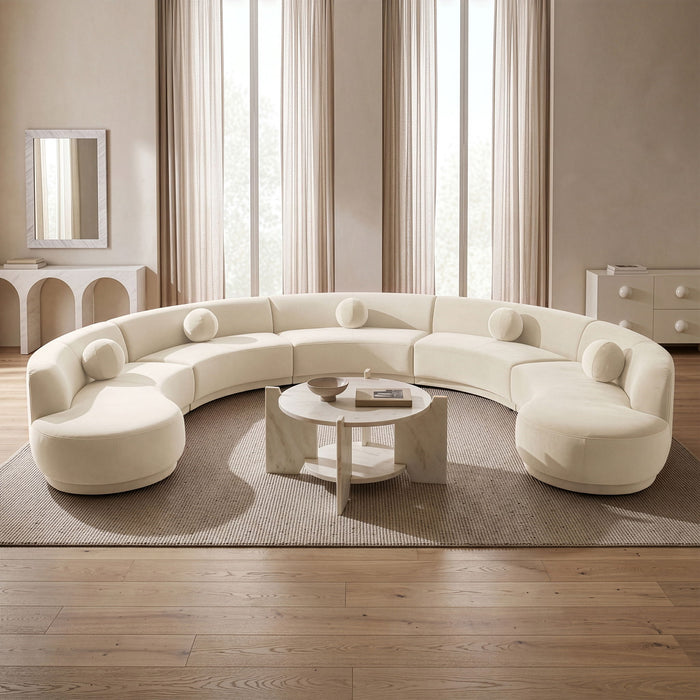 Meridian Furniture Avra 192-inch velvet upholstered sectional sofa with plush cushions and modern design for stylish living rooms.