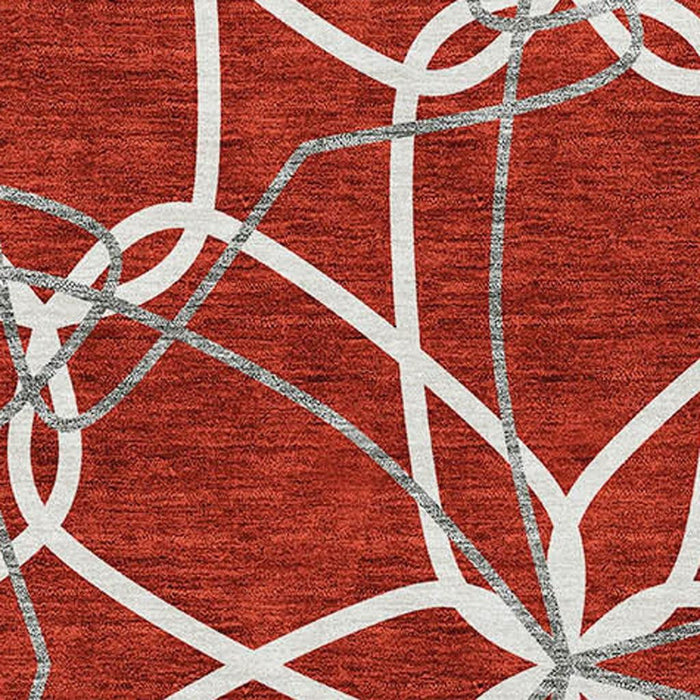 10' X 14' Geometric Washable Area Rug With UV Protection (675546) - Red / Ivory / Gray