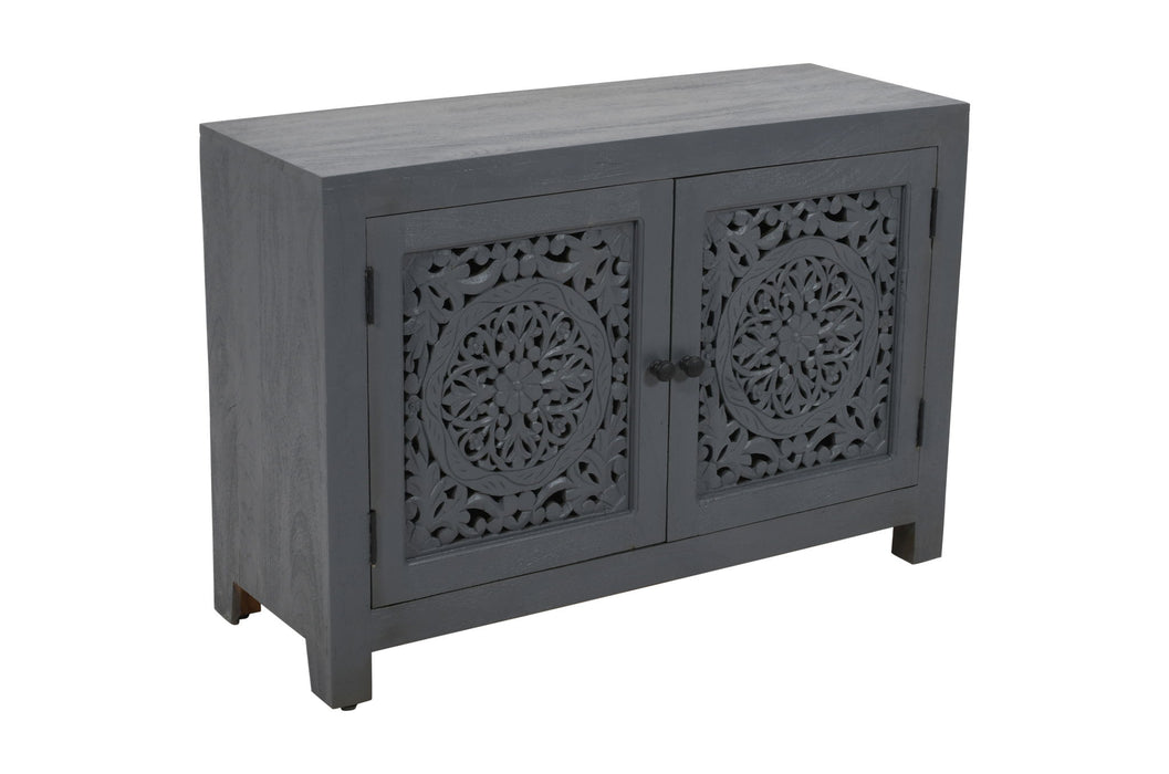 30" Distressed Solid Wood Textured Door Accent Cabinet With Two Doors - Black