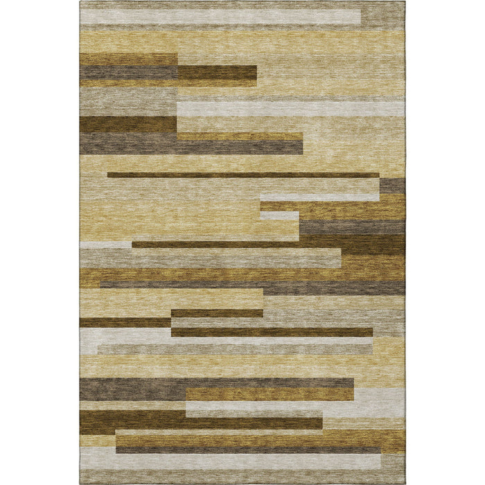 9' X 12' Striped Washable Area Rug With UV Protection - Khaki