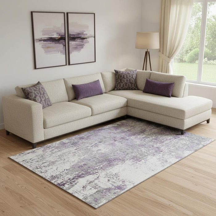 10' X 14' Abstract Washable Area Rug With UV Protection (700691) - Plum / Ivory