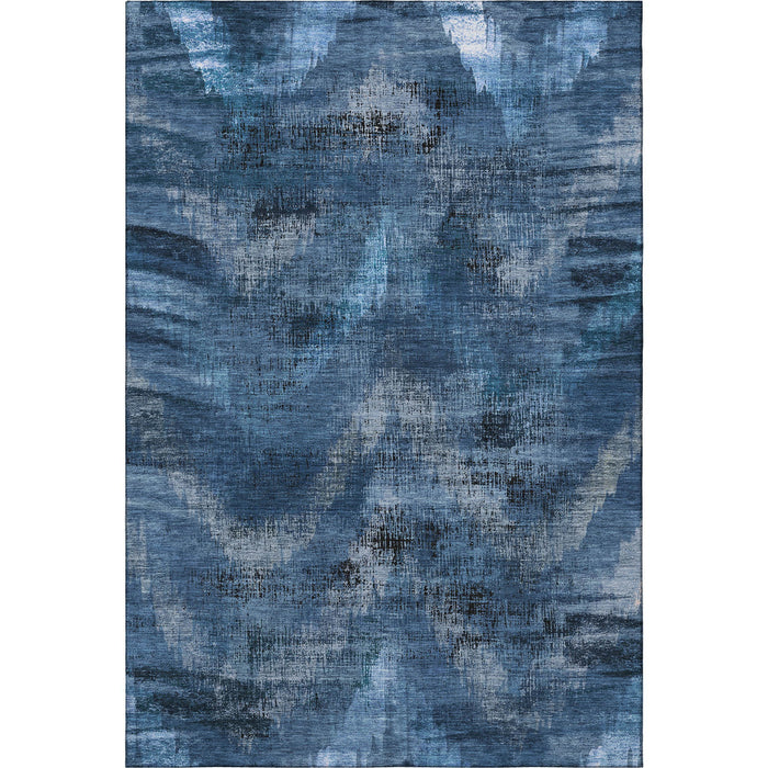 10' X 14' Abstract Washable Area Rug With UV Protection - Blue And Charcoal