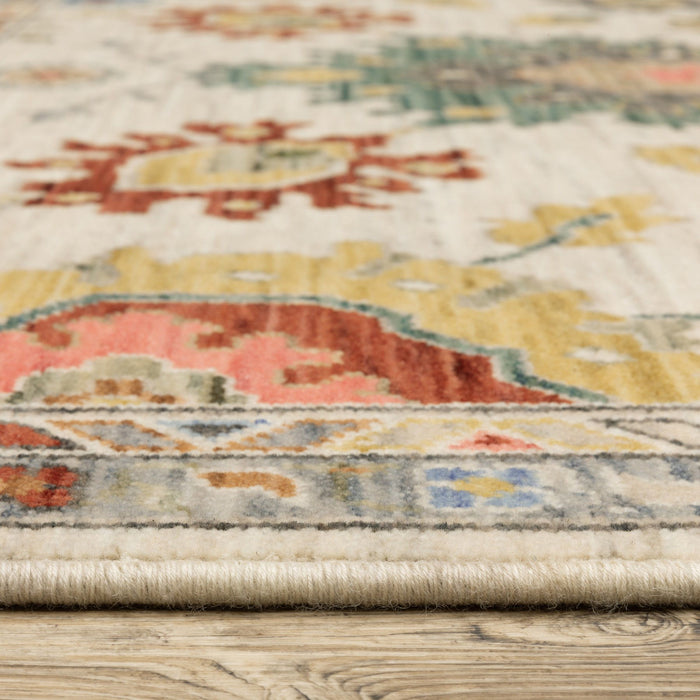 7' X 10' Oriental Area Rug With Fringe - Ivory / Blue