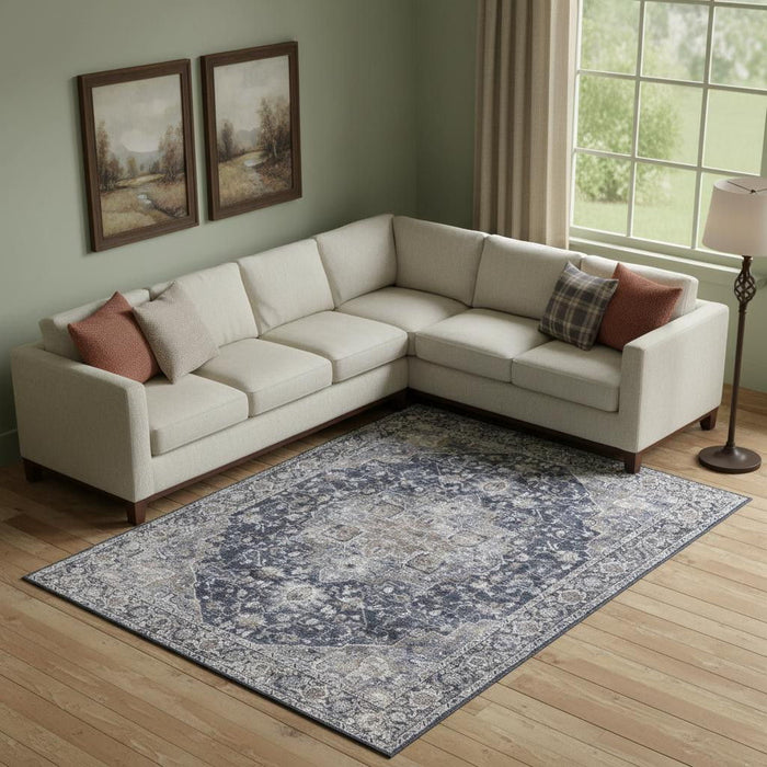 10' X 14' Floral Distressed Area Rug (573756) - Blue
