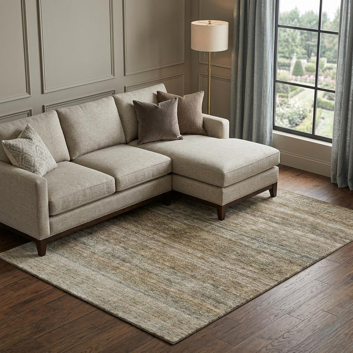 10' X 14' Striped Washable Area Rug With UV Protection (688051) - Copper / Gray / Beige