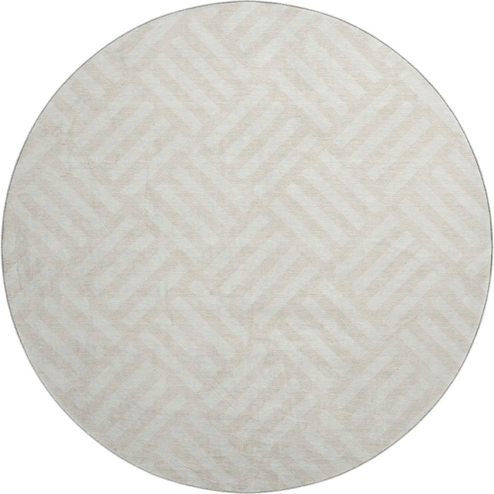 8' Geometric Washable Round Rug With UV Protection (652368) - Ivory / Beige