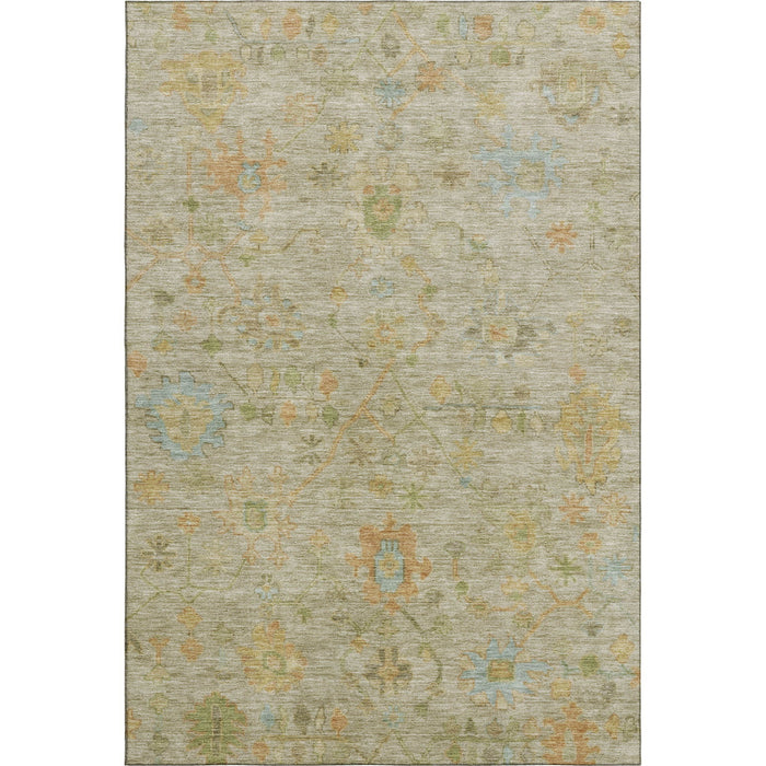 10' X 14' Floral Washable Area Rug With UV Protection (708433) - Khaki / Gold / Blue