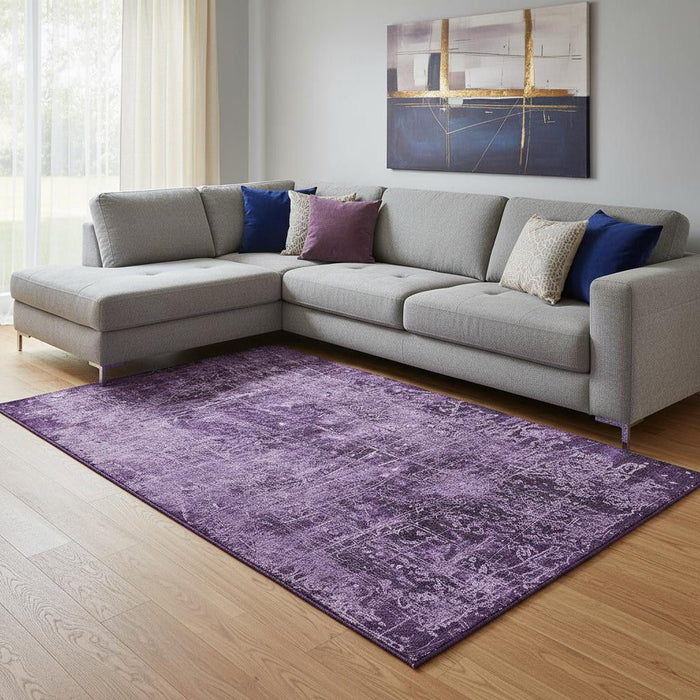 10' X 14' Abstract Washable Area Rug With UV Protection (649054) - Purple / Ivory