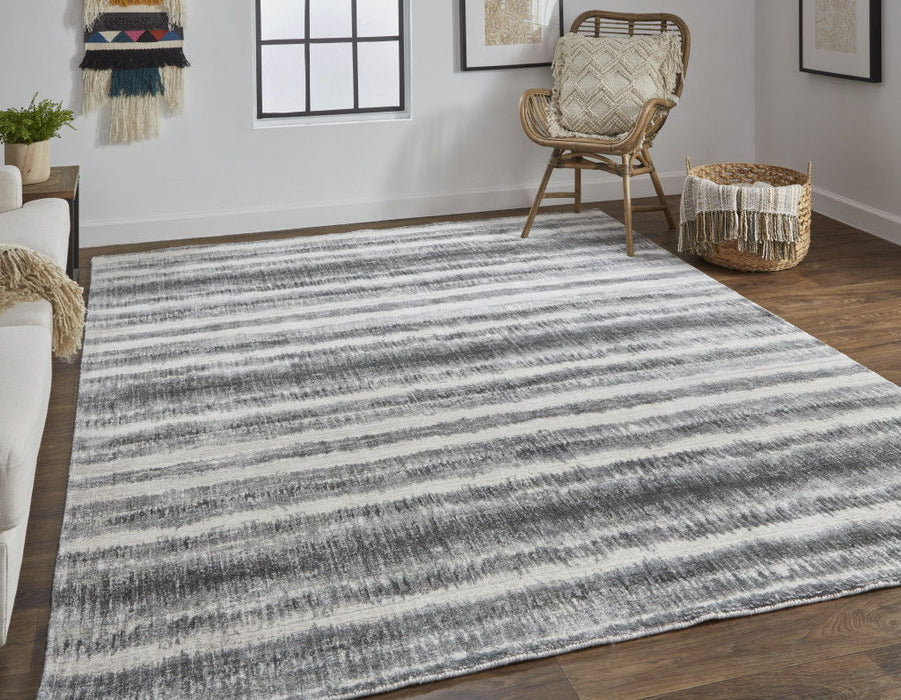 5' x 8' Abstract Hand Woven Area Rug - Gray Ivory And Black