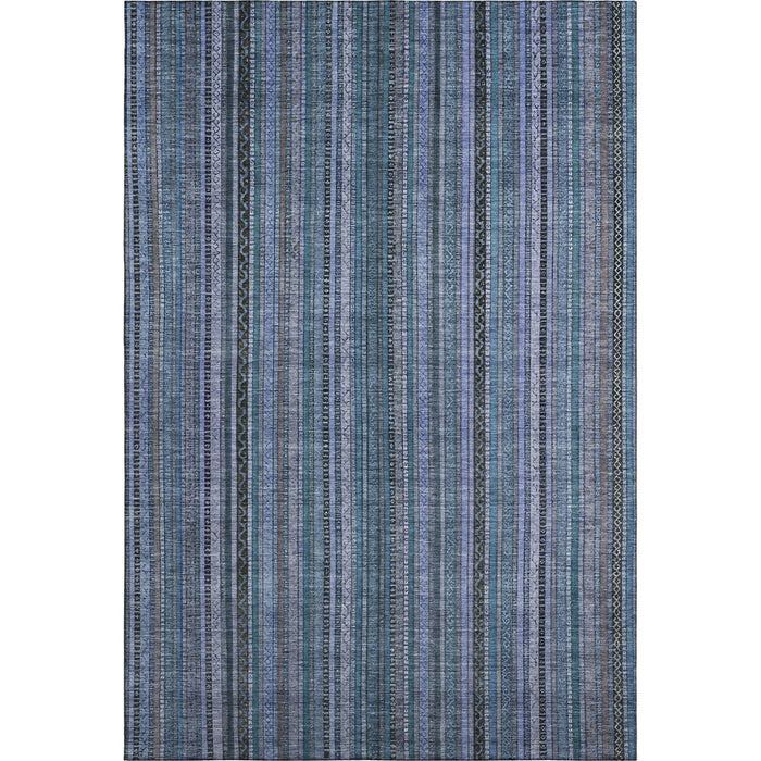 10' X 14' Striped Washable Area Rug With UV Protection (696206) - Blue / Gray / Charcoal