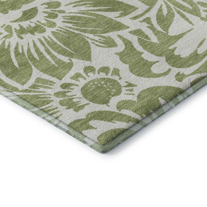 8' X 10' Floral Washable Area Rug With UV Protection (648614) - Fern Green / Ivory