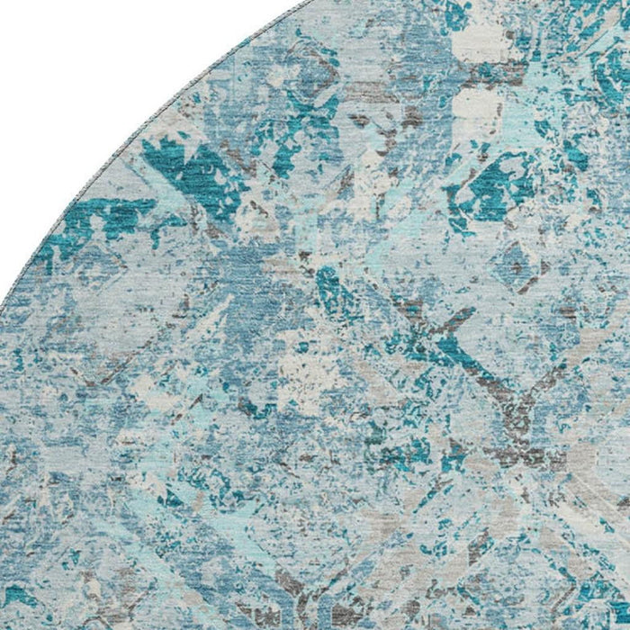 8' Diamond Washable Round Rug With UV Protection - Teal