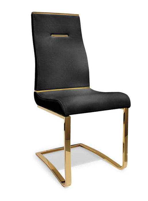Upholstered Faux Leather Dining Side Chairs (Set of 2) - Black / Gold