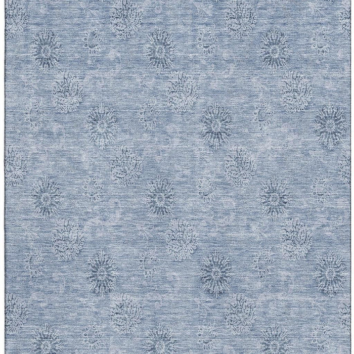 10' X 14' Floral Washable Area Rug With UV Protection - Sky Blue And Ivory