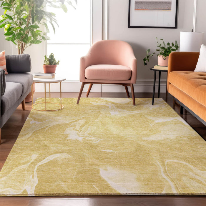 8' X 10' Abstract Washable Area Rug With UV Protection - Gold And Ivory