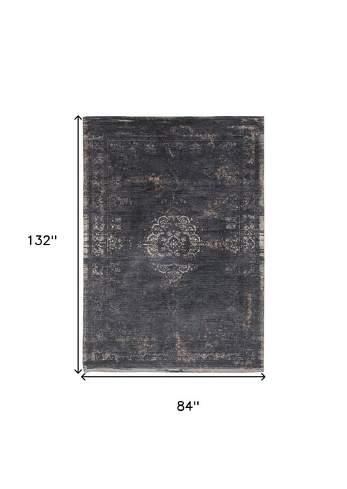 8' x 11' Medallion Non Skid Area Rug - Gray And Black