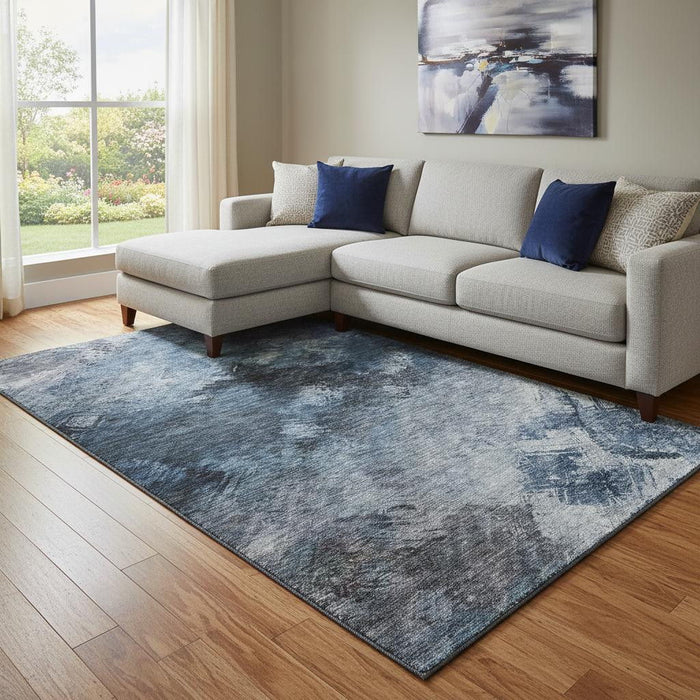 10' X 14' Abstract Washable Area Rug With UV Protection (650500) - Blue / Black / Gray