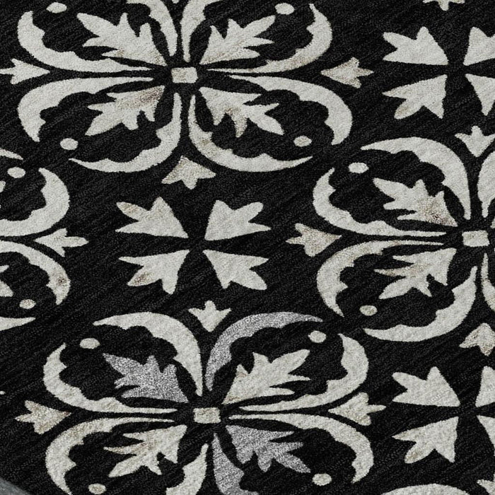 10' X 14' Floral Washable Area Rug With UV Protection (673909) - Black / Ivory