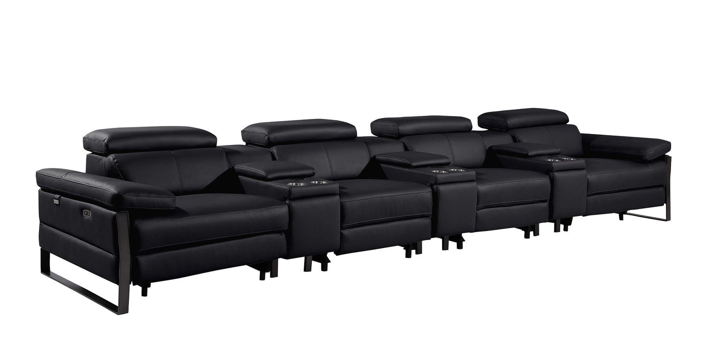 Top Grain Leather Reclining Metal USB Sofa (720350) - Black