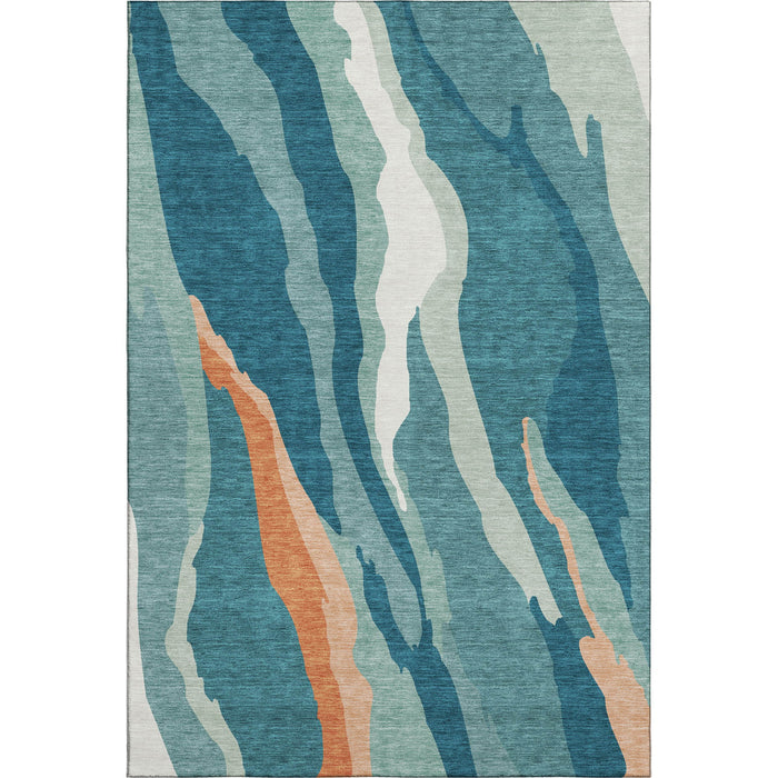 10' X 14' Abstract Washable Area Rug With UV Protection (682163) - Teal / Orange / Ivory