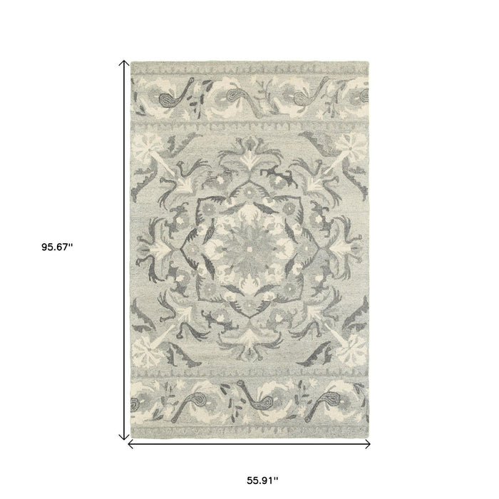 5' X 8' Wool Floral Hand Tufted Area Rug - Ivory