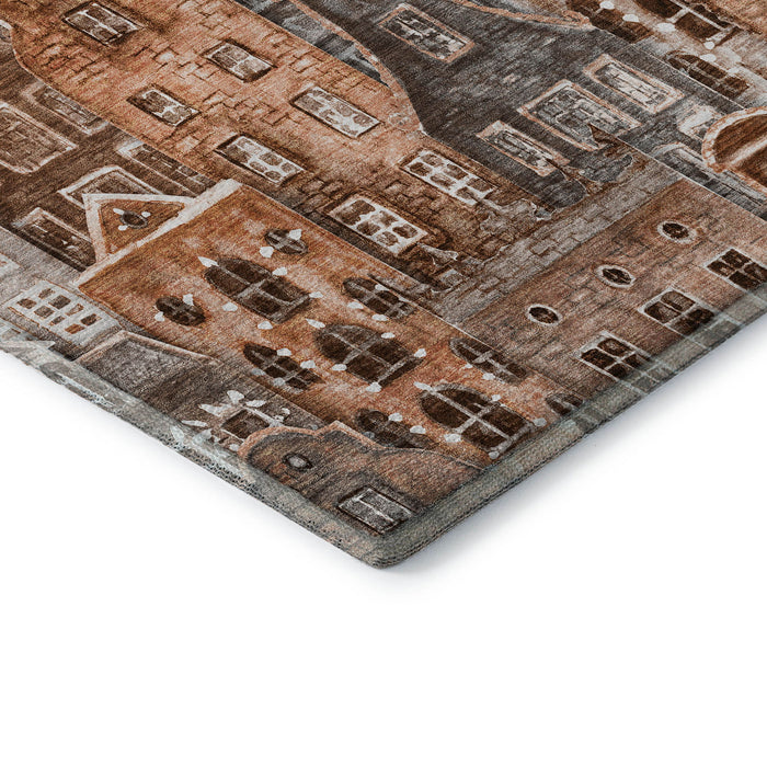 10' X 14' Abstract Geometric Washable Area Rug With UV Protection (650884) - Chili Red / Gray / Ivory