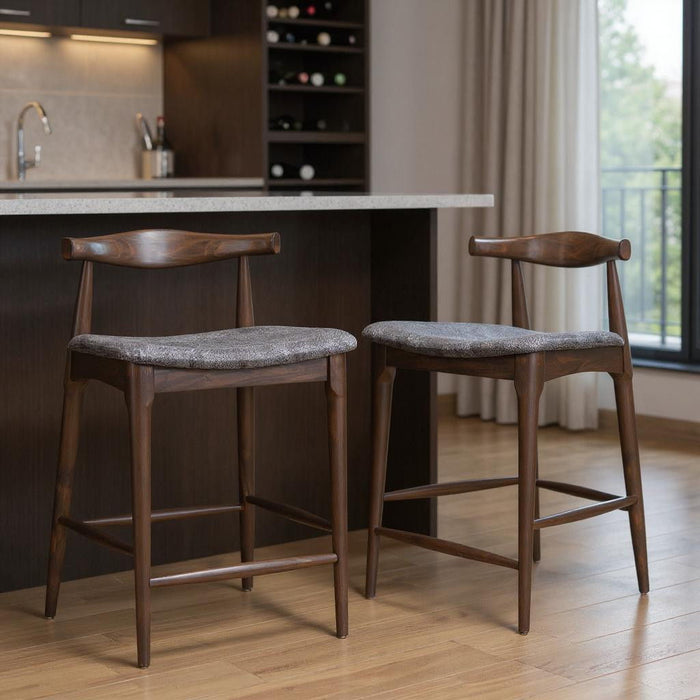 Solid Wood And Fabric Low Back Bar Chairs (Set of 2) - Gray