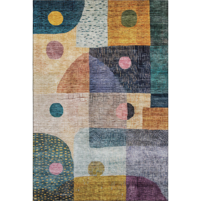 10' X 14' Geometric Washable Area Rug With UV Protection (684804) - Green / Teal / Orange / Purple