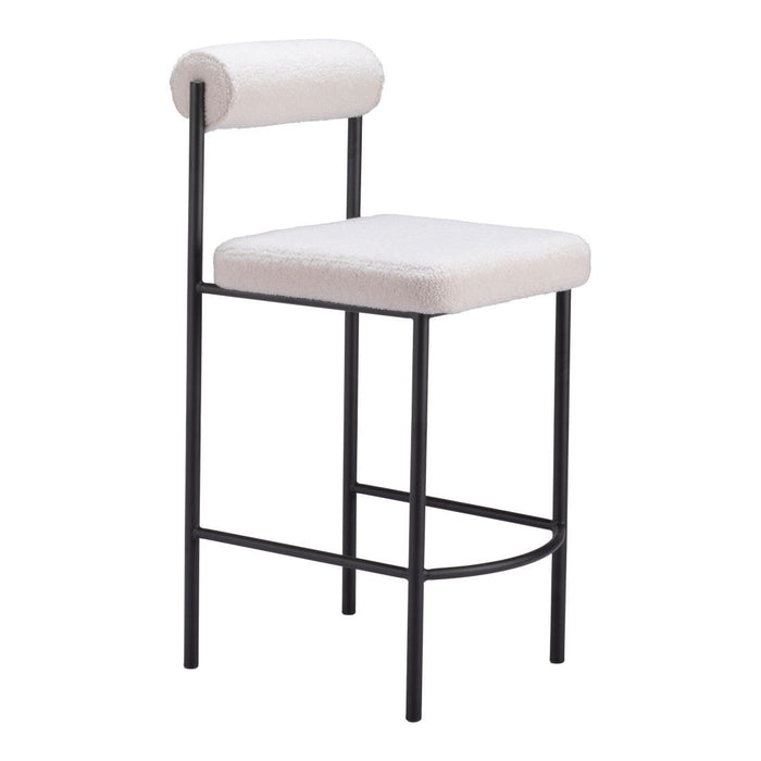 26" Faux Shearling And Steel Low Back Counter Height Bar Chairs (Set of 2) - Ivory / Black