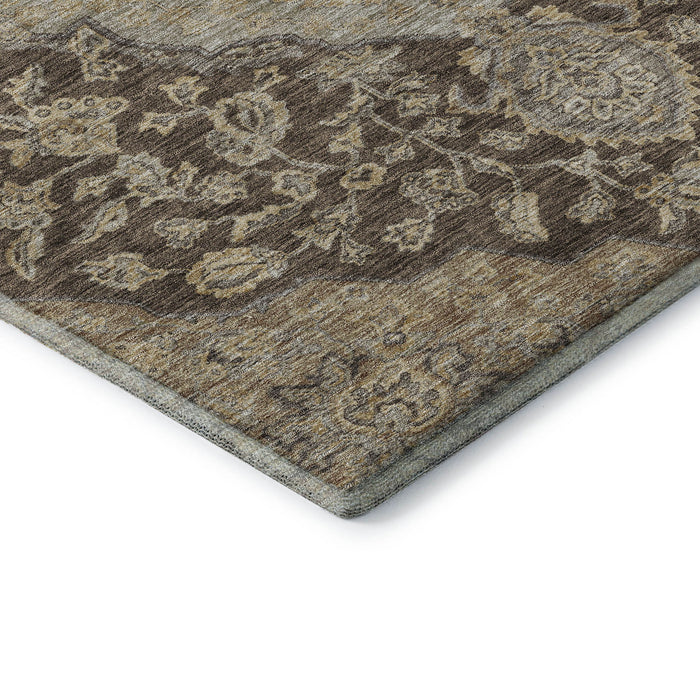 10' X 14' Floral Medallion Washable Area Rug With UV Protection (686891) - Chocolate / Beige / Gray