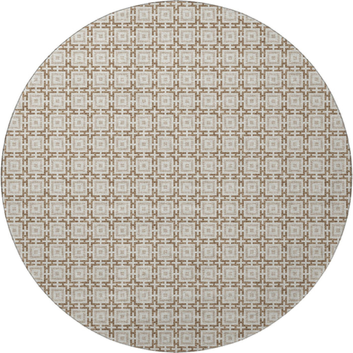 8' Geometric Washable Round Rug With UV Protection (645244) - Taupe / Beige