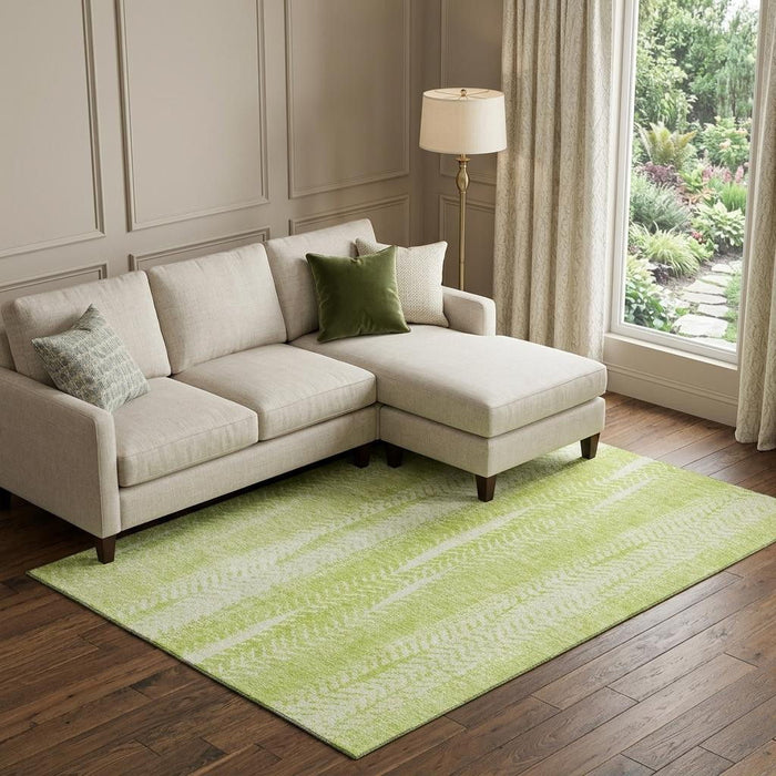 10' X 14' Striped Washable Area Rug With UV Protection (656507) - Artichoke Green / Ivory