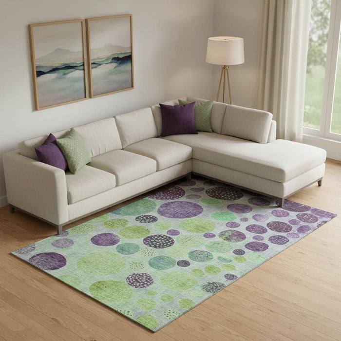 10' X 14' Geometric Washable Area Rug With UV Protection (707455) - Purple / Green