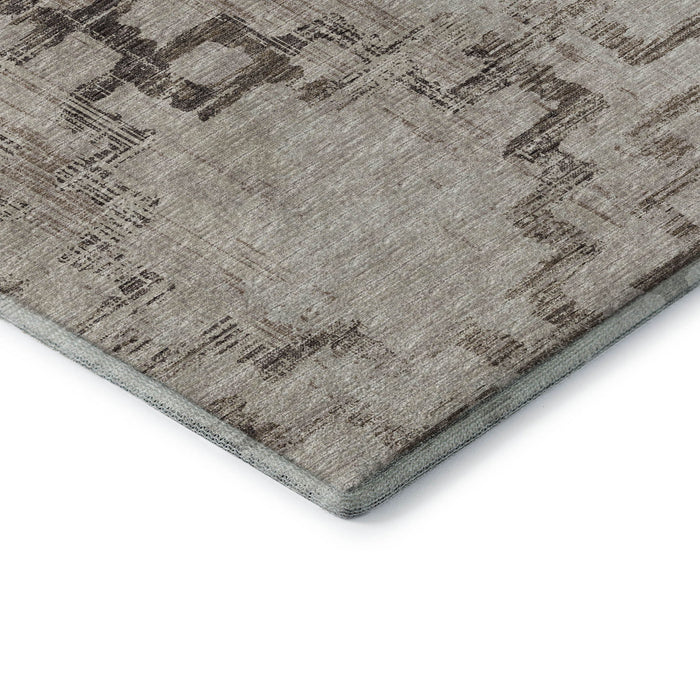 9' X 12' Tribal Washable Area Rug With UV Protection - Coffee And Ivory