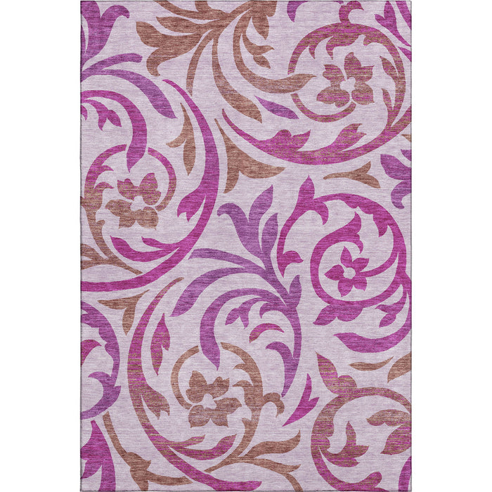 10' X 14' Floral Washable Area Rug With UV Protection - Lavender And Ivory